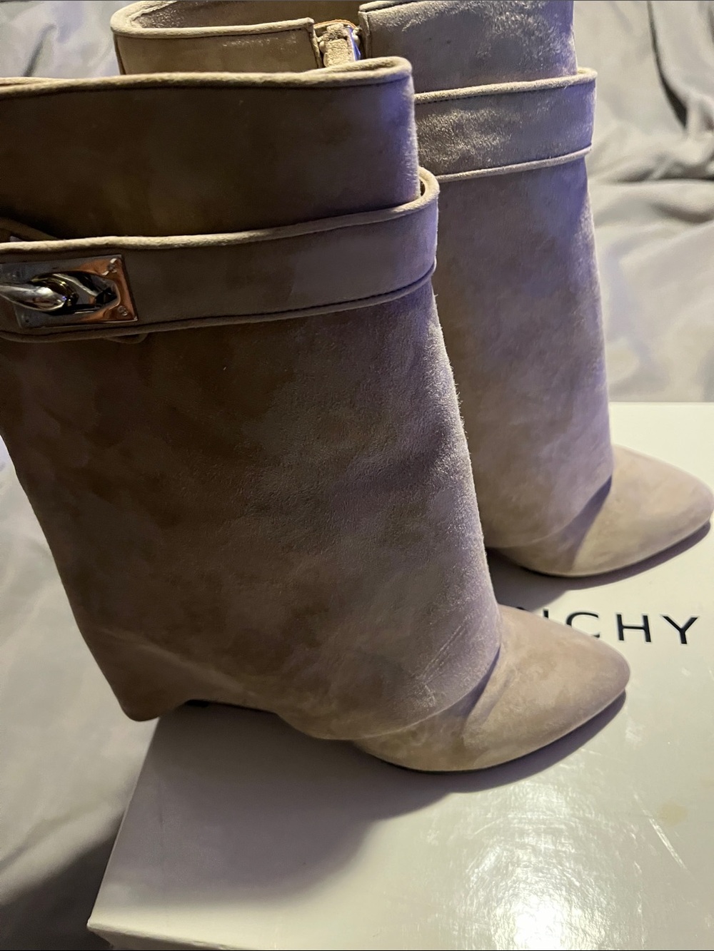 Givenchy Taupe Suede Wedge Ankle Boots